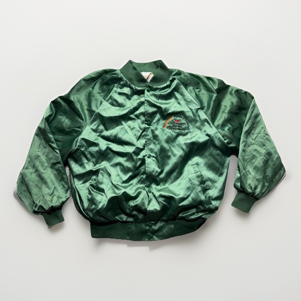 Vintage Westark Satin Bomber Jacket XL Green 90s USA Safety Award Nylon Workwear